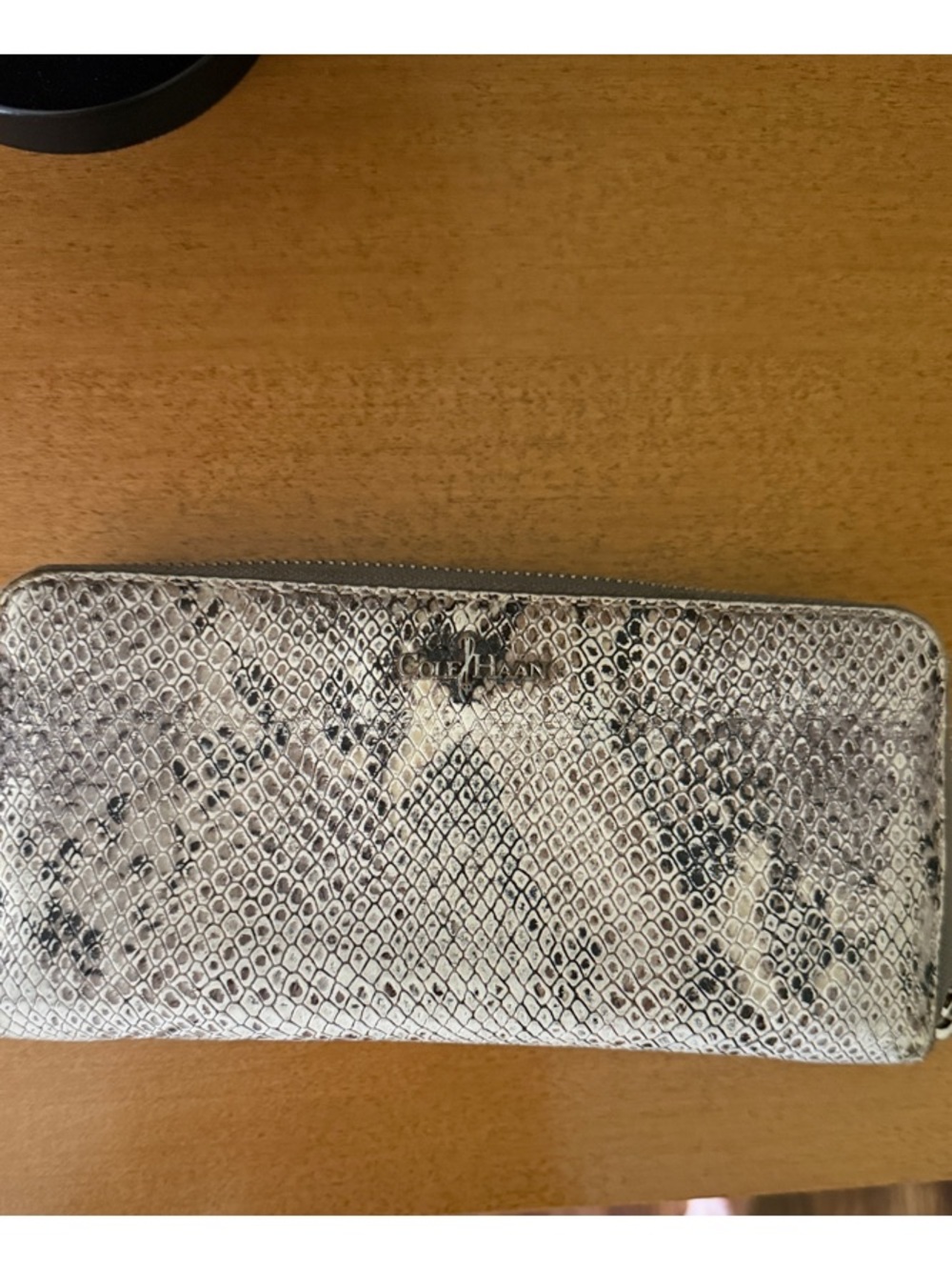 Cole Haan Metallic Snake-Embossed Zip Wallet - Silver and Black